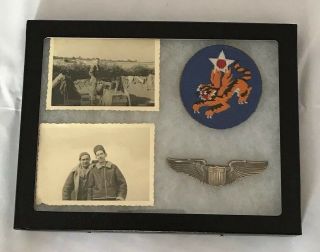 Ww2 Wwii 3” Sterling Pilots Wings Pin 14th Air Force Af Patch W/ Period Photos