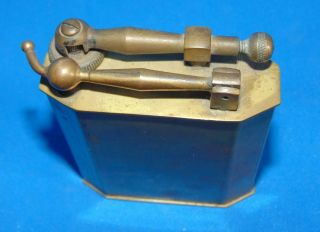 Antique large BRASS LIGHTER WITH MARKS ON BOTTOM SEE.  & FLIP ARM 10
