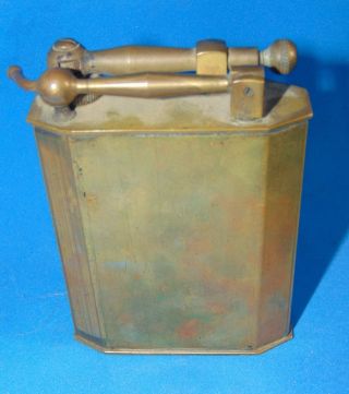 Antique large BRASS LIGHTER WITH MARKS ON BOTTOM SEE.  & FLIP ARM 4