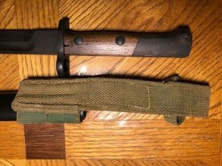 WWI style bayonet 1907? w/ scabbard and canvas frog, . 2