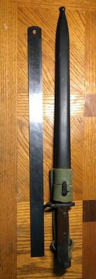 WWI style bayonet 1907? w/ scabbard and canvas frog, . 6