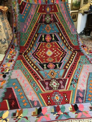 Auth: Vintage Fine Turkish Kilim All Wool Organic Mystical Art Beauty 7x10 Nr