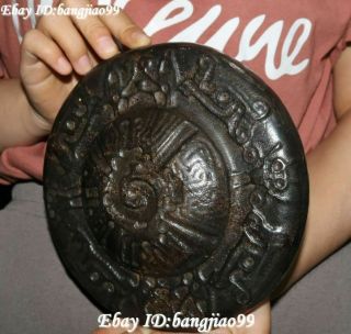 Hongshan Culture Meteorite Iron (black magnet) Sided Totem Beast Pattern Statue 4