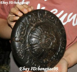 Hongshan Culture Meteorite Iron (black magnet) Sided Totem Beast Pattern Statue 7