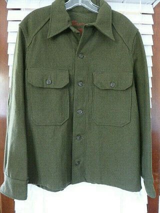 Us Korean War Era Og Olive Green 108 Wool Field Shirt Sz Medium M1952 Dated 1953