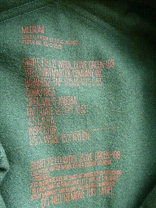 US Korean War Era OG Olive Green 108 Wool Field Shirt Sz MEDIUM M1952 Dated 1953 9
