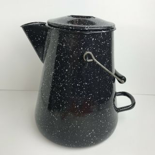 Vtg Wwii Us Navy Graniteware Enamel Speckled Vollrath 2 Gallon Coffee Pot