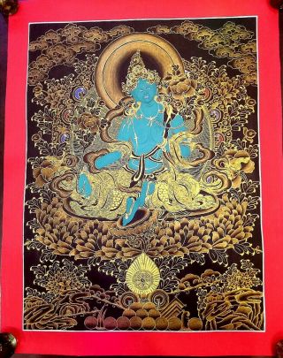 Rare Masterpiece Handpainted Tibetan Green Tara Thangka Painting Chinese Buddha