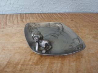 Awesome Antique Art Nouveau Metal Mermaid Calling Card Tray