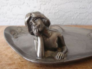 Awesome Antique Art Nouveau Metal Mermaid Calling Card Tray 4