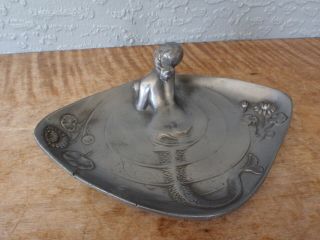 Awesome Antique Art Nouveau Metal Mermaid Calling Card Tray 5