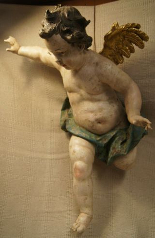 18th Century Hand Carved Wooden Painted Angel/Cherub Hanging Figure 2