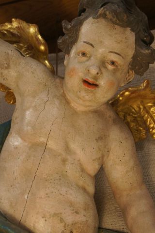18th Century Hand Carved Wooden Painted Angel/Cherub Hanging Figure 4