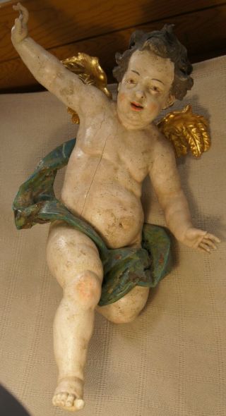 18th Century Hand Carved Wooden Painted Angel/Cherub Hanging Figure 5