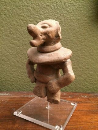 Attractive Pre - Columbian Clay Figurine " Shaman With Jaguar Mask ",  Maya,  3 - 5 Ad