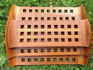 Mid Century Danish Modern Jhq Denmark Dansk Teak Lattice 3 Trays By Quistgaard