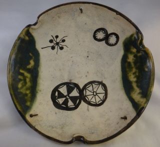 Antique 19th C.  Japanese Oribe Pottery Dish.  Meiji Period - 1868 - 1912,  10 5/8” D.