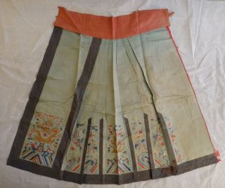 Antique Chinese Embroidered Silk Skirt.  Lt.  Qing Dynasty.  Five Claw Dragons.