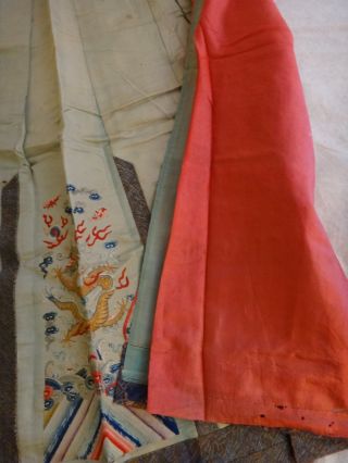 Antique Chinese Embroidered Silk Skirt.  Lt.  Qing Dynasty.  Five claw dragons. 8