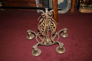 Antique Victorian Art Deco Brass Metal 5 Light Chandelier W/Floral Scrolls 3