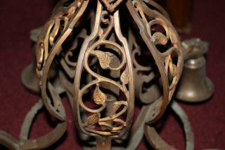 Antique Victorian Art Deco Brass Metal 5 Light Chandelier W/Floral Scrolls 4