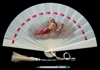 Fine Large Antique Victorian Handpainted Carved Brise Fan Eventail 1870 Chinese