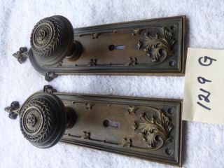 Vintage Antique Lg Heavy Cast Bronze Brass Door Hardware 1900 Set 1219 G
