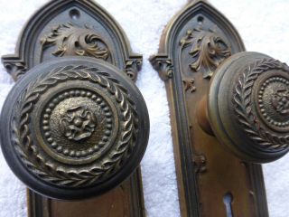 Vintage Antique LG Heavy Cast Bronze Brass Door Hardware 1900 SET 1219 G 2