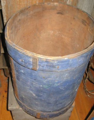 Wonderful Antique Primitive Bucket Old Blue Paint Aafa Nr