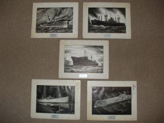 Kaiser Co.  Inc.  Vancouver Shipyard 5 Framed Warship Pictures From 1944 By G.  Lee