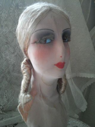 Antique French Signed Boudoir Doll Head Tete De Poupee De Salon Primitive 1800s