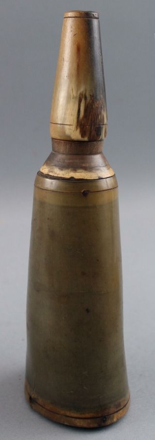 Unique Antique 18/19thC American Primitive Black Powder Horn w/ Measure Cap 12
