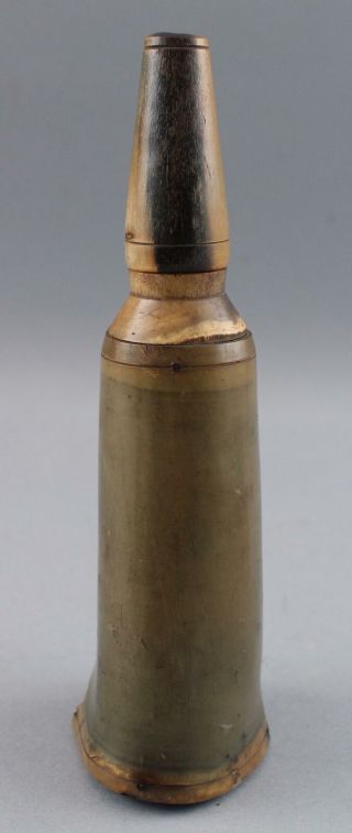 Unique Antique 18/19thC American Primitive Black Powder Horn w/ Measure Cap 7