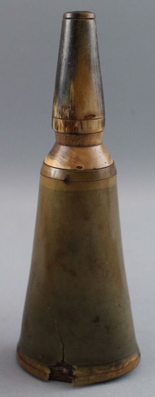 Unique Antique 18/19thC American Primitive Black Powder Horn w/ Measure Cap 8