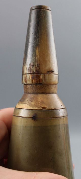 Unique Antique 18/19thC American Primitive Black Powder Horn w/ Measure Cap 9