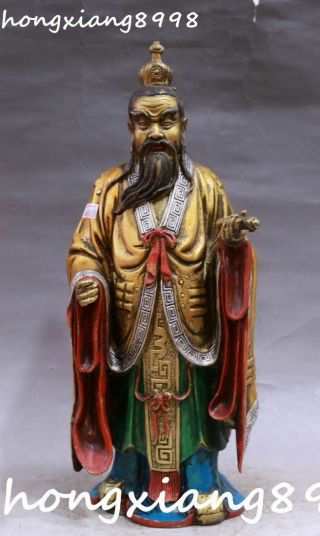 15 " China Bronze Painting Taoism San Qing Alchemy Immortal Laojun God Reel Statue