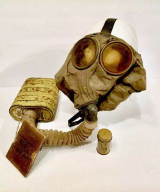 Usa Wwi Military Issued English Model Respirator Gas Mask & Access Accessories
