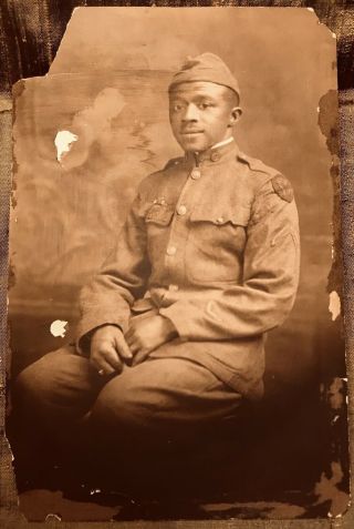 Ww1 Photograph Black African American Buffalo Soldier Caption On Back