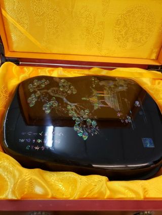 Vintage Japanese LACQUER INKSTONE CASE Box with Wood Carving and Case,  Lovely 4