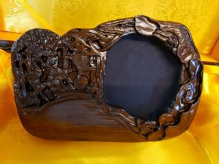 Vintage Japanese LACQUER INKSTONE CASE Box with Wood Carving and Case,  Lovely 7