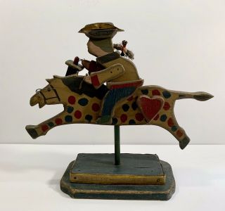 Large Colorful Vintage American Folk Art Carving Of Paul Revere Riding A Horse 10