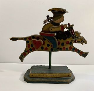 Large Colorful Vintage American Folk Art Carving Of Paul Revere Riding A Horse 11