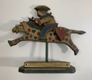 Large Colorful Vintage American Folk Art Carving Of Paul Revere Riding A Horse 2