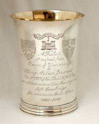 Sterling Silver Trophy.  Cambridge University Boer War Tribute Julep Cup / Medal.