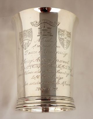 Sterling Silver Trophy.  Cambridge University Boer War Tribute Julep Cup / Medal. 3