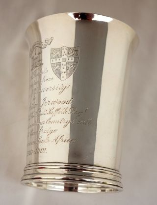 Sterling Silver Trophy.  Cambridge University Boer War Tribute Julep Cup / Medal. 5
