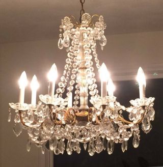 Antique Bronze French Empire Neoclassical Crystal Directoire Beaded Chandelier