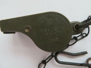 Vintage US Army Plastic MP Military Whistle With Metal Chain OD Olive Drab 3