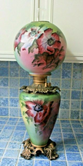 19th C Victorian Banquet Lamp Oil Kerosene/electrified Gwtw Gone With The Wind