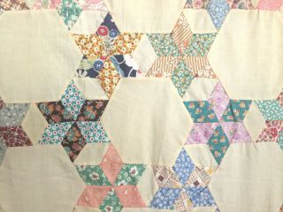 Vintage Morning Star Quilt Top In Feedsack Fabrics From The 1930 